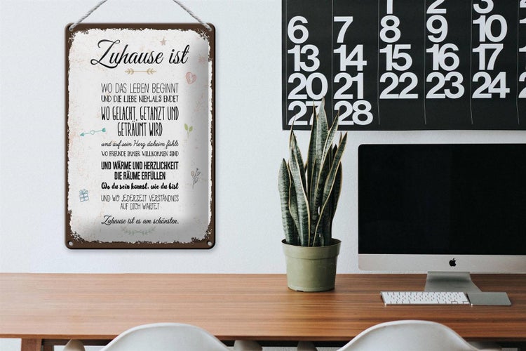 Blechschild Spruch Zuhause ist wo das Leben beginnt 20x30cm