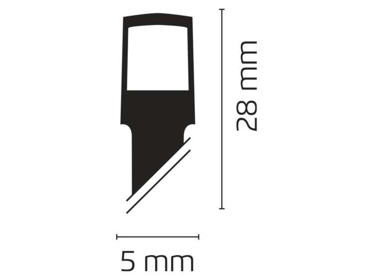 Technische Zeichnung eines Dichtungsprofils mit einer Breite von 5 Millimetern und einer Höhe von 28 Millimetern.