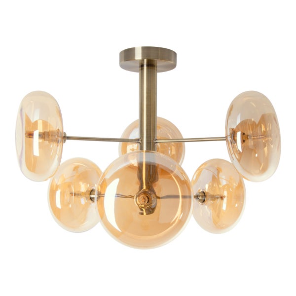 Deckenleuchte ORION Ø ca. 53 cm amber, aus messingfarbenem Metall und Glas in amber, G9-Sockel, Beleuchtung für Wohnzimmer, Esszimmer oder Büro.