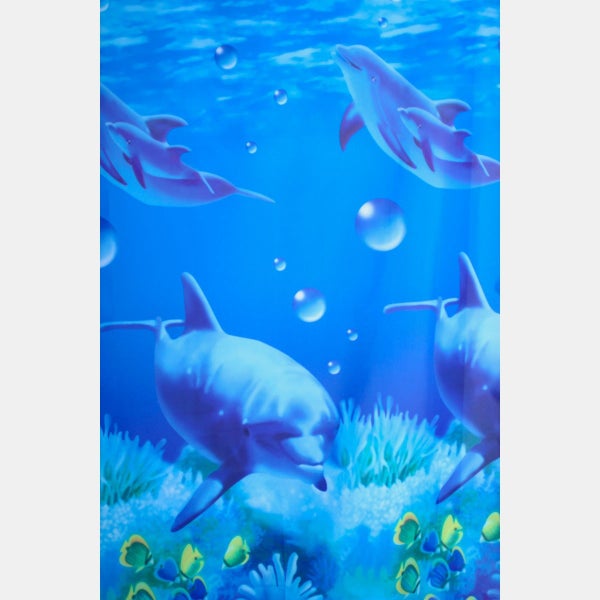 Wandtapete mit Delphinmotiv in einer Unterwasserlandschaft mit Fischen und Korallen.