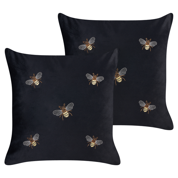 Dekokissen 2er Set TALINUM Samtstoff 45 x 45 cm Schwarz Tiermuster