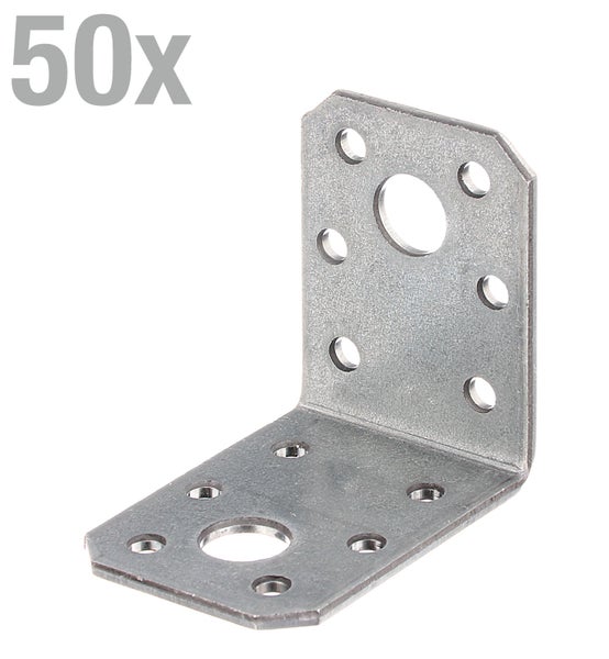 Set von 50 Stück Winkelverbinder aus verzinktem Stahl mit Bohrungen für Holzverbindungen