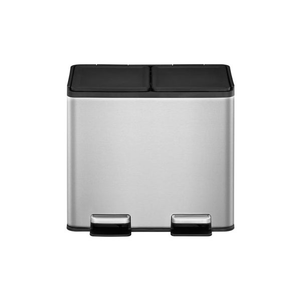 PROREGAL Rechteckiger Treteimer Aus Gebürstetem Edelstahl Mit Getrennten Soft Close & Stay Open Deckel 20 Liter HxBxT 37 x 40,3 x 33,2 cm Silber