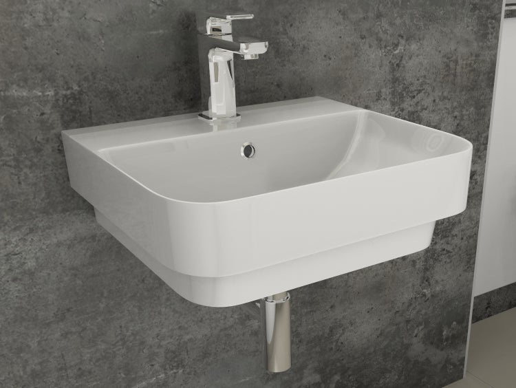 Aqua Bagno Sotta Waschbecken 10.10.30.02 – 48 x 42 cm – Weiß Hochglanz – Keramikbecken mit Hahnloch & Überlauf
