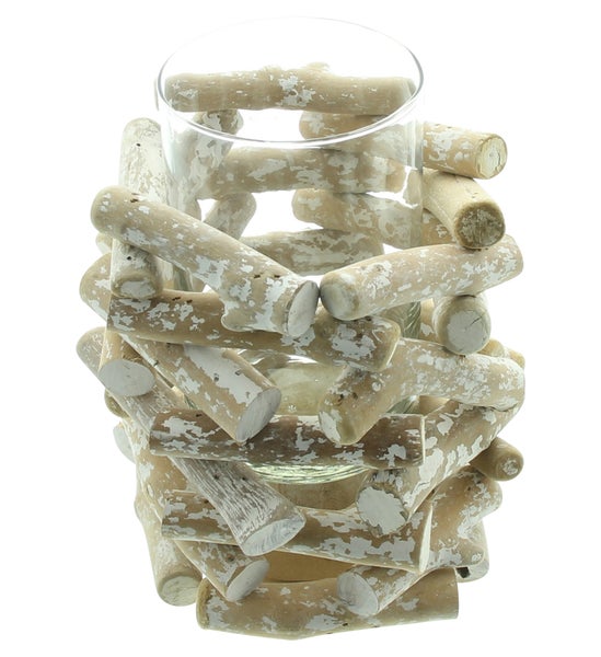 Windlicht aus Holz mit Glas