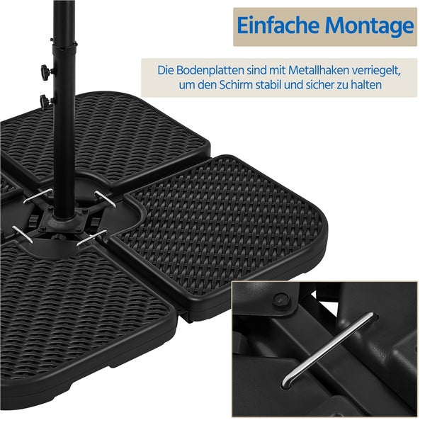 Schirmständer mit vier Bodenplatten und Metallhaken