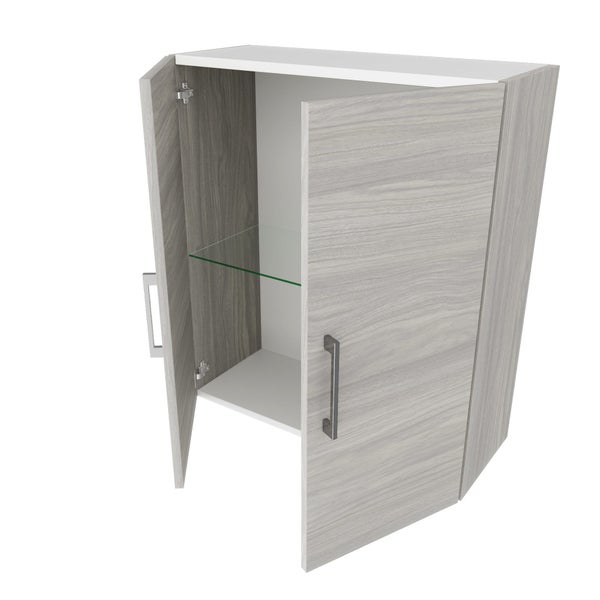 Hängeschrank mit zwei Türen, Glasboden und Holzoptik