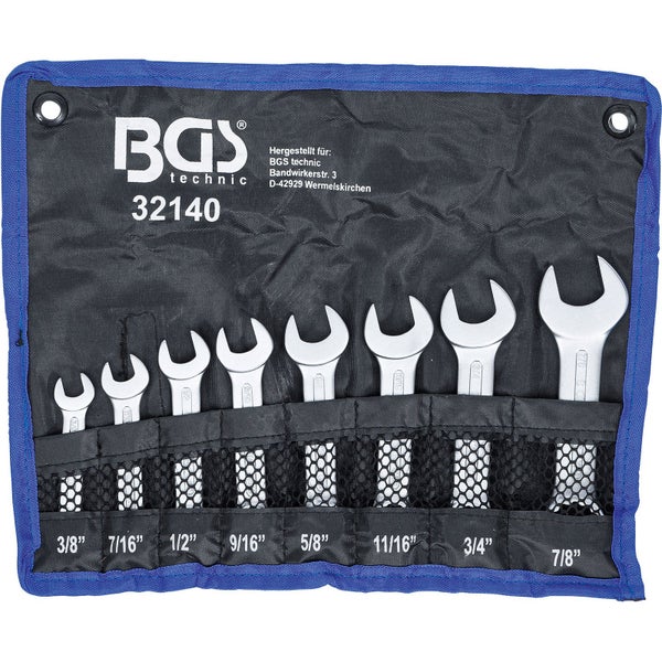 BGS Maul-Ringschlüssel-Satz extra kurz Zollgrößen SW 3/8 - 7/8 8tlg. - 32140
