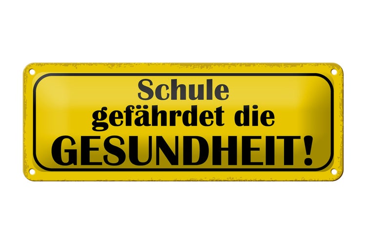 Blechschild Spruch 27x10cm Schule gefährdet Gesundheit Dekoration