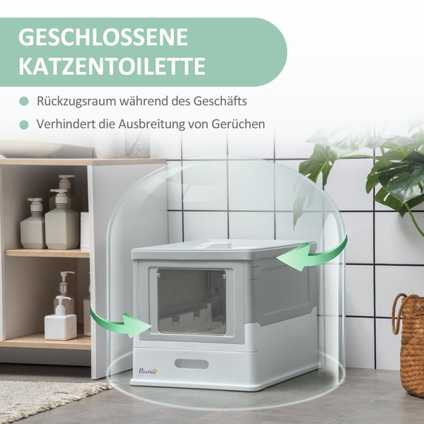 PawHut Katzentoilett, 47,5L x 35,5B x 36,7H cm, Kunststoff, Weiß+Grau