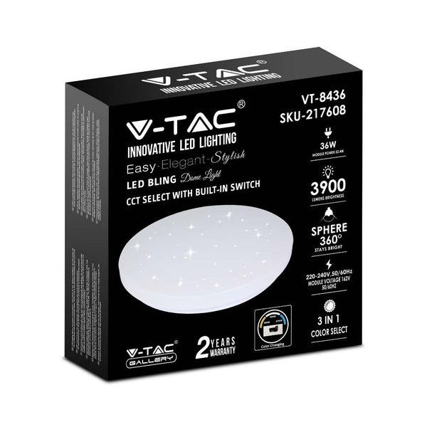 V-TAC VT-8436-S-N - Designer-Deckenleuchten - Farbwechselschalter - IP20 - Weiß - 36W - 3900 Lumen -
