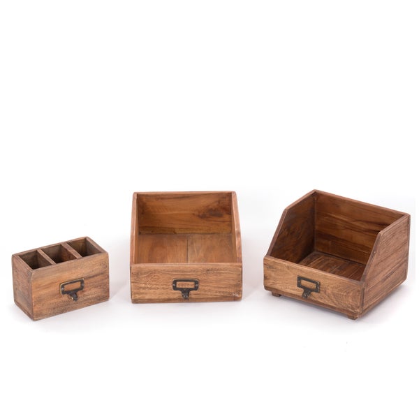 Organizer-Set Office 3-teilig Mahagoni Holz, mit beschreibbarer Tafel 01 natur-vintage