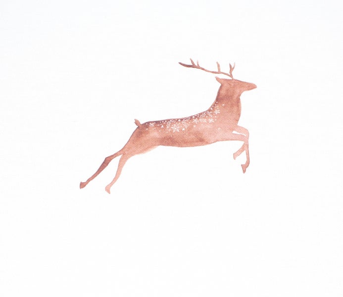 Illustration eines springenden Hirsches mit Geweih und Sternenmuster