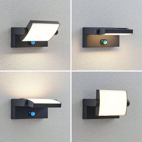 Lindby LED Solarleuchte außen Sherin mit Bewegungsmelder (spritzwassergeschützt (Modern) in Schwarz aus Aluminium (1 flammig, ) - Solar-Wandleuchten Wandlampe für Outdoor & Garten