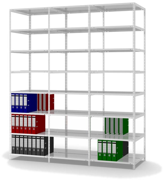PROREGAL Aktenregal Schraubsystem Grundregal HxBxT 255 x 75 x 60 cm 8 Ebenen Fachlast 90 kg Mit Deckboden Beidseitig Nutzbar Lichtgrau