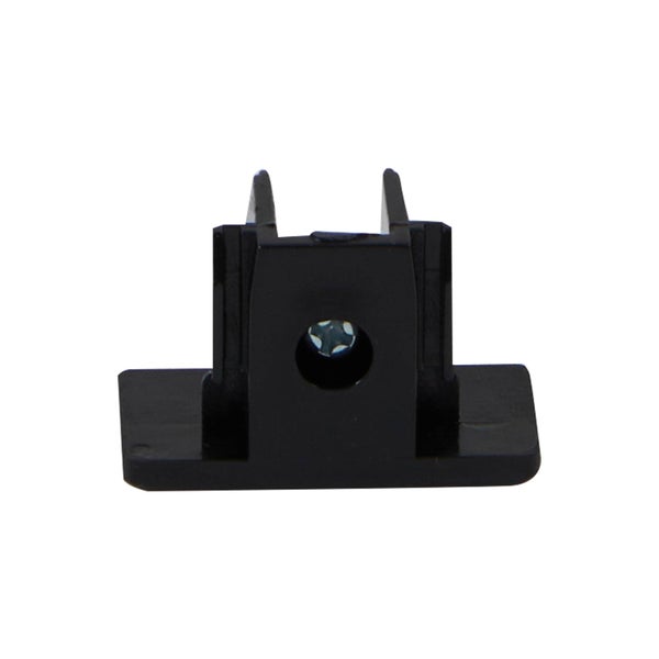 Schwarzer Montageclip aus Kunststoff mit einer zentralen Kreuzschlitzschraube zur Befestigung.