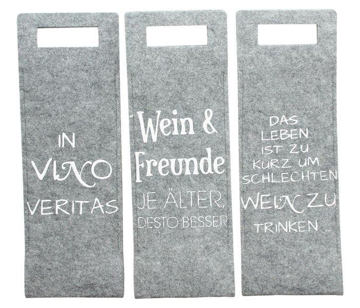 FRANK FLECHTWAREN | Geschenktasche Wein, 3er Set, FILZ AUS PET, 14 x 41 cm