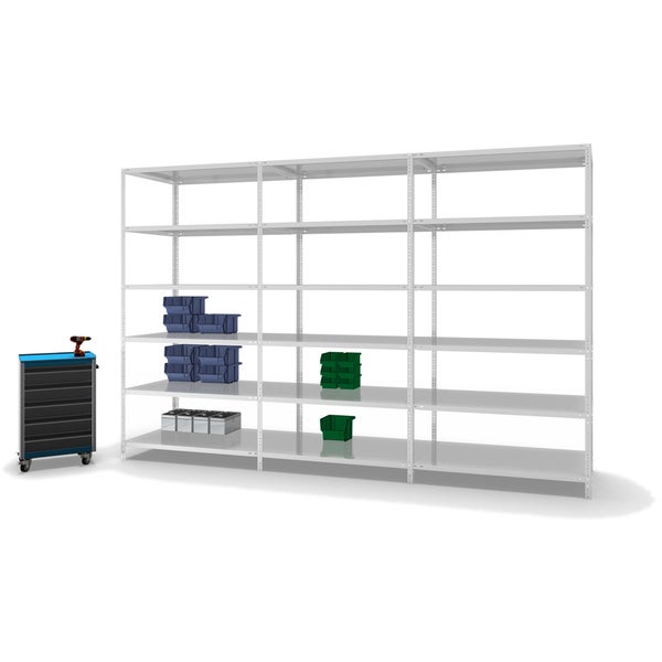 PROREGAL Fachbodenregal Schraubsystem Medium-Duty Grundregal HxBxT 250 x 130 x 80 cm 6 Ebenen Fachlast 200 kg Beidseitig Nutzbar Lichtgrau