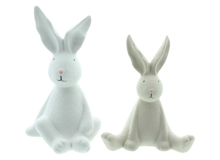 FRANK FLECHTWAREN | Hase White & Cream, 2er Set, PORZELLAN, 10,5 x 10 x 19 cm, 12,5 x 8 x 15,5 cm
