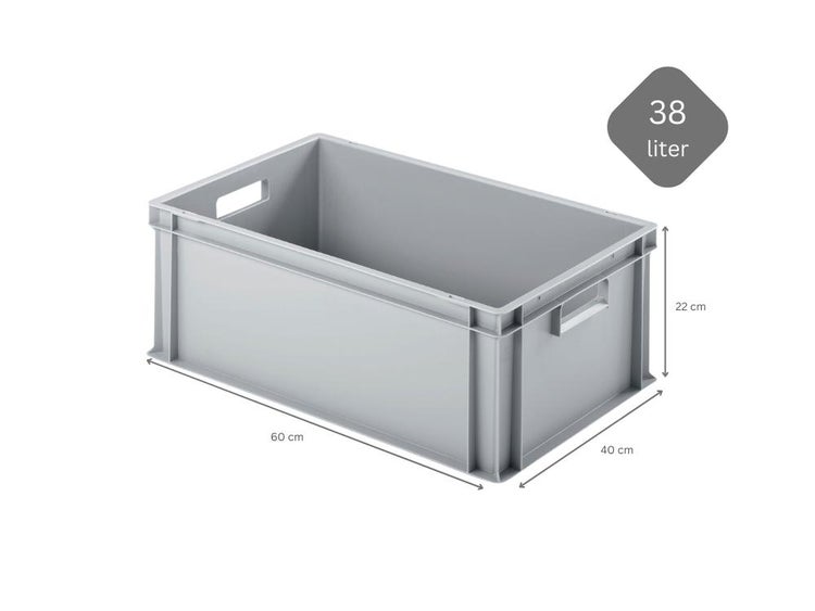 PROREGAL SuperSparSet 4x Eurobehälter mit Offenem Griff HxBxT 22 x 40 x 60 cm 38 Liter Grau Eurobox Transportbox