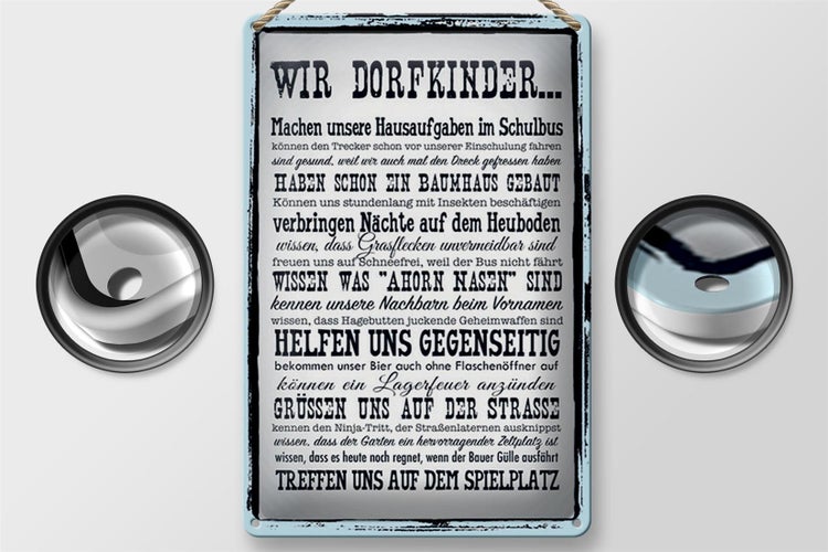 Blechschild Spruch 20x30cm wir Dorfkinder Hausaufgaben Bus