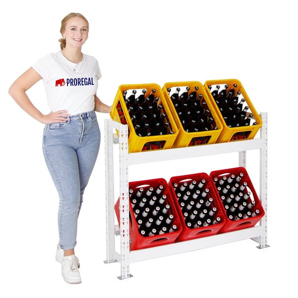 PROREGAL Getränkekistenregal Getränkeregal Tegernsee Extra-Breit HxBxT 100 x 110 x 30 cm 6 Kästen Weiß