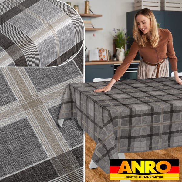 Tischdecke mit Karomuster und Anro Logo