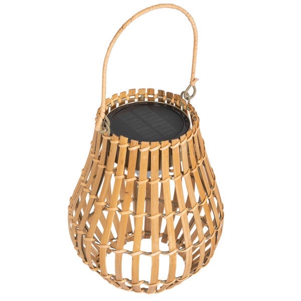 Outsunny Solar-Gartenlampe, USB-aufladbar Wegleuchte, Gartenleuchte mit 3 Lichtfarben, Griff, Solarleuchte mit Bambusschirm, für Garten, Balkon, Natur, IP44