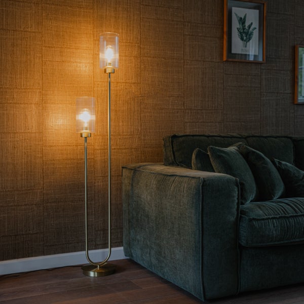 Art-Deco-Stehlampe Gold mit Glas 2-flammig - Laura