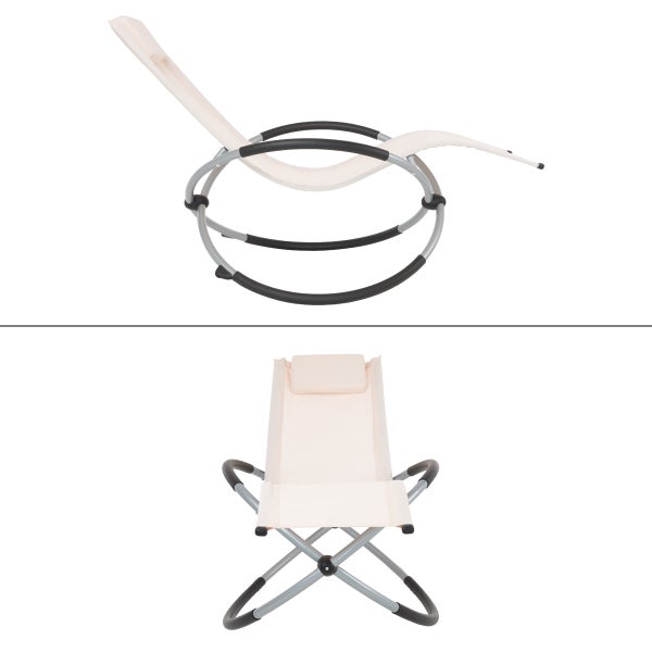 ECD Germany Schaukelliege 2er Set klappbar Creme mit Kopfstütze, Stahlrahmen, wetterfest, atmungsaktiv, Relaxsessel Sonnenliege Gartenliege Liegestuhl Relaxliege Schwingliege Liege für Garten/Terrasse