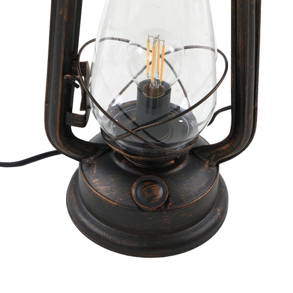 Lindby Tischlampe, Dekolampe Laternenform Metall Glas Nachttischlampe Laterne Vintage Design rostfarben Tischleuchte 1x E14 max. 40W ohne Leuchtmittel
