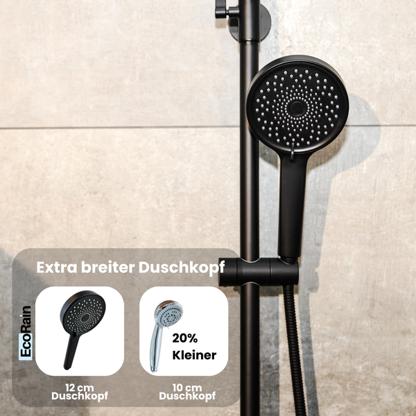 EcoRain 50% Wassersparender Duschkopf Jet 12 CM mit Wasserfilter - 3 Strahlarten - Hoher Wasserdruck - Universeller Anschluss - Anti-Kalk Duschkopf - Schwarz