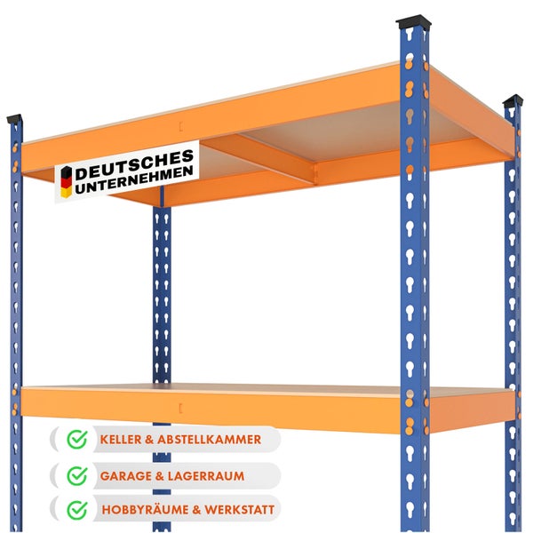 FLOORDIREKT Schwerlastregal Rhino - bis 1050 kg - Pulverbeschichtet - 180 x 90 x 45 cm Blau-Orange