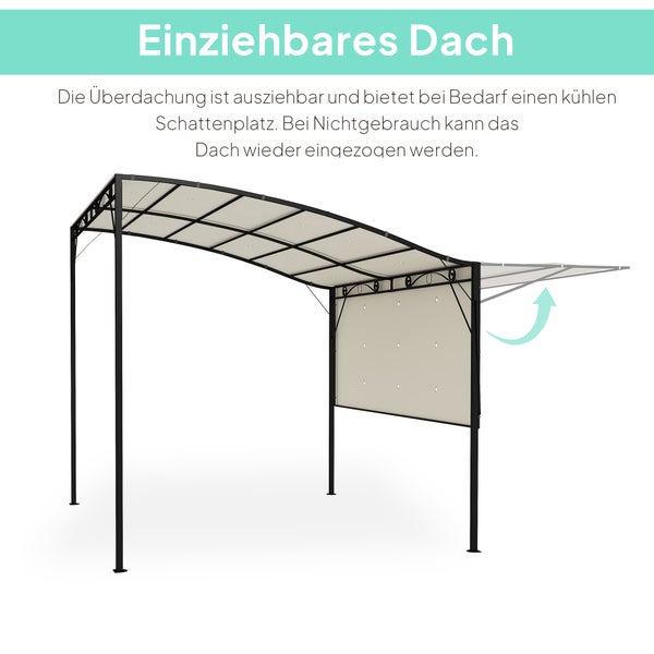 Outsunny Pergola Pavillon 3x2,5m Stahl Wasserabweisend Sonnenschutz mit verstellbares Dach Wandmontage Gartenpavillon freistehend Terrassenüberdachung Überdachung für Garten Balkon Cremeweiß