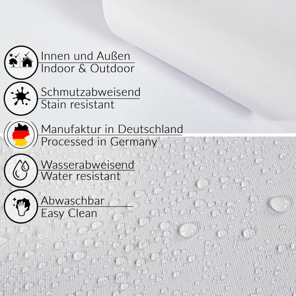 Produktmerkmale: geeignet für Innen- und Außenbereiche, schmutzabweisend, hergestellt in Deutschland, wasserabweisend, leicht zu reinigen