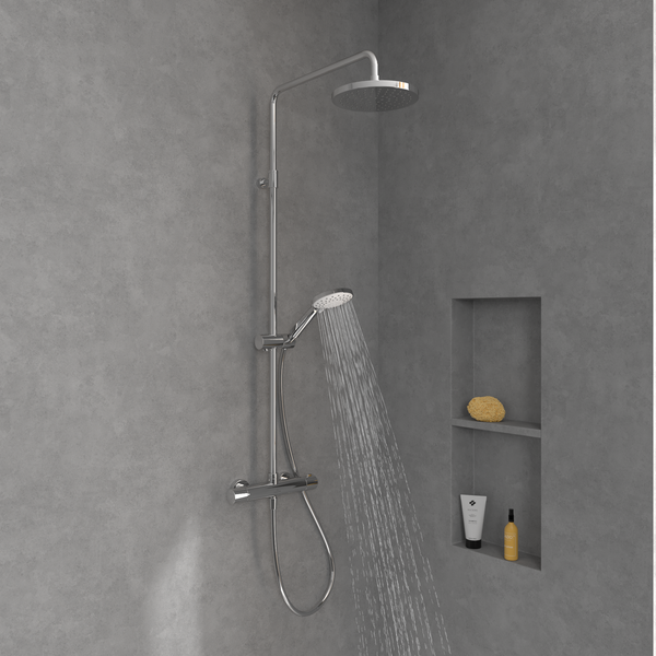 Villeroy & Boch Duscharmatur Universal Showers, Duschsystem mit Brausehalter, Handbrause, Thermostat und Regendusche, Chrom