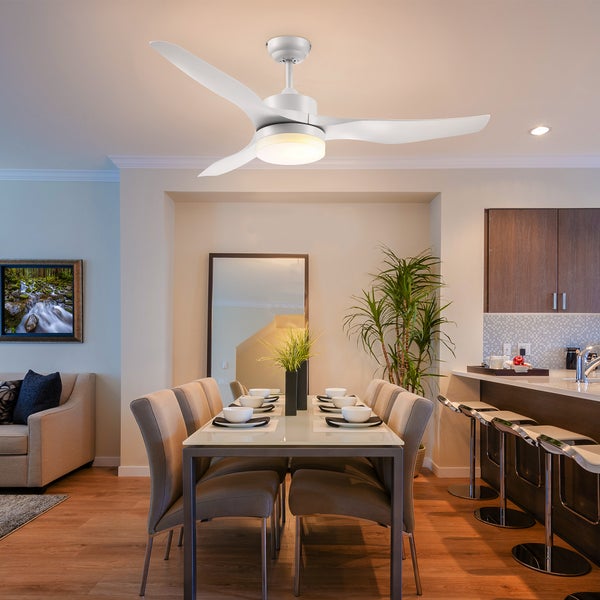HOMCOM Deckenventilator mit Beleuchtung, umkehrbar LED Deckenleuchte mit Ventilator, 6 Geschwindigkeiten, 3 Lichtfarben, Deckenlampe mit Fernbedienung, Timer für Wohnzimmer, Esszimmer Weiß