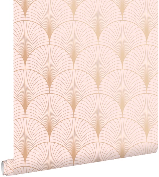 ESTAhome Tapete Art Decó Muster Hellrosa und Roségold - 53 cm x 10.05 m - 139229