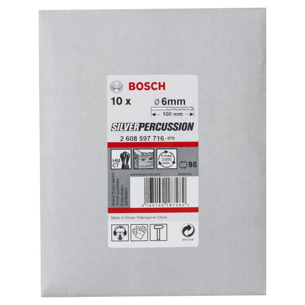 Bosch Silver Percussion Bohrer Set, 10 Stück, Durchmesser 6 mm