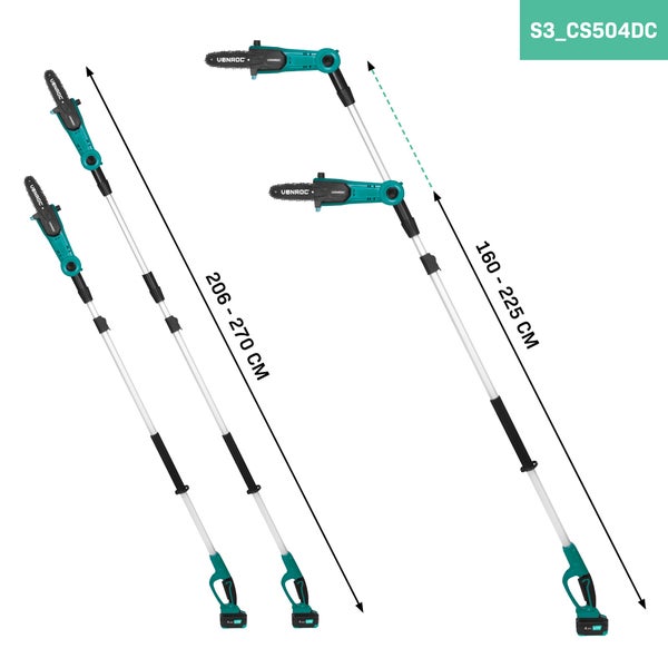 VONROC Hochentaster Teleskop Kettensäge Akku - Astschere Baumschere mit Teleskopstiel 20V - 200 bis 260cm - Inkl. 2x2Ah Akku und Ladegerät