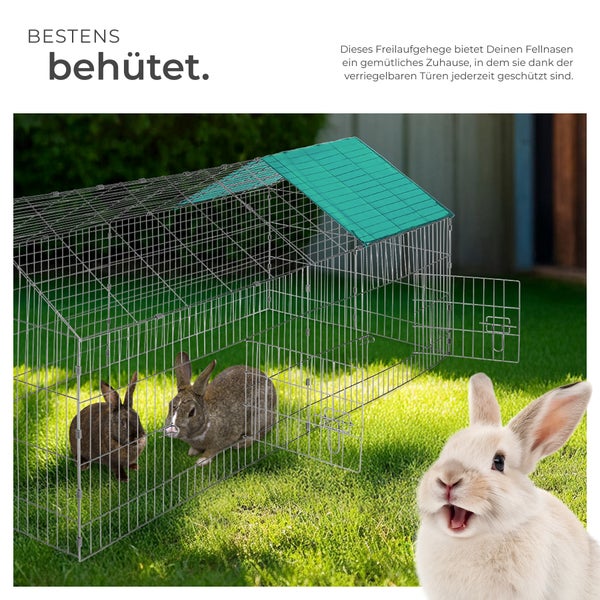 Freilaufgehege für Kaninchen tectake  180 x 75 x 75 cm aus 12 Gitterelementen grün