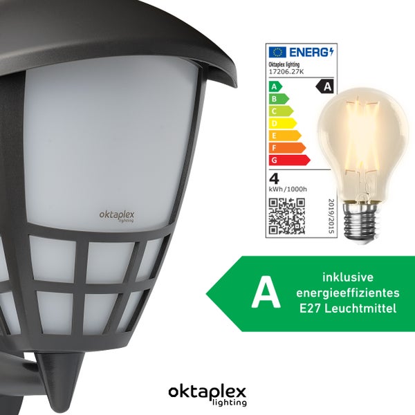 Außenlampe Oktaplex Bel E27 2700K warmweiß 806lm IP54 anthrazit 230V elegante Leuchte für Garten Terrasse Außenlaterne Wandlampe