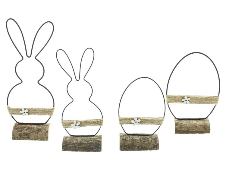 FRANK FLECHTWAREN | Osterdeko Modern, 4er Set, METALL, HOLZ, JUTE, 8,5 x 4 x 13,5 cm, 11 x 4,8 x 17 cm, 7,5 x 4 x 18 cm, 10,5 x 5 x 22,5 cm