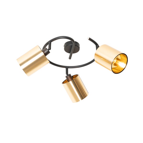 Deckenleuchte mit drei goldenen Lampenschirmen