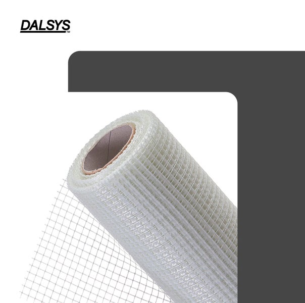 Dalsys Logo. Glasfasergewebe auf Rolle für Armierungsarbeiten im Trockenbau.