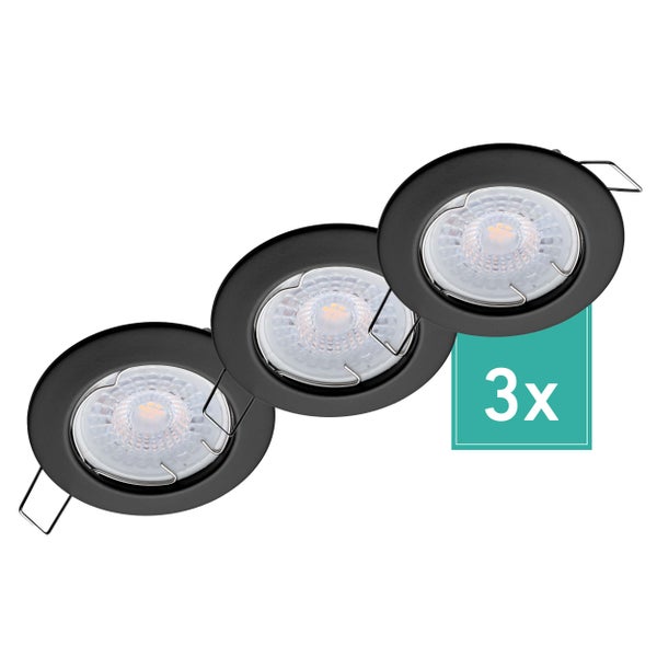 Oktaplex Lighting 3er Set LED Spot Sedan - Stufenlos dimmbar - 5W 3000K 230V 380lm Warmweiß 120° - Einbaustrahler Schwarz Lochmaß 60mm