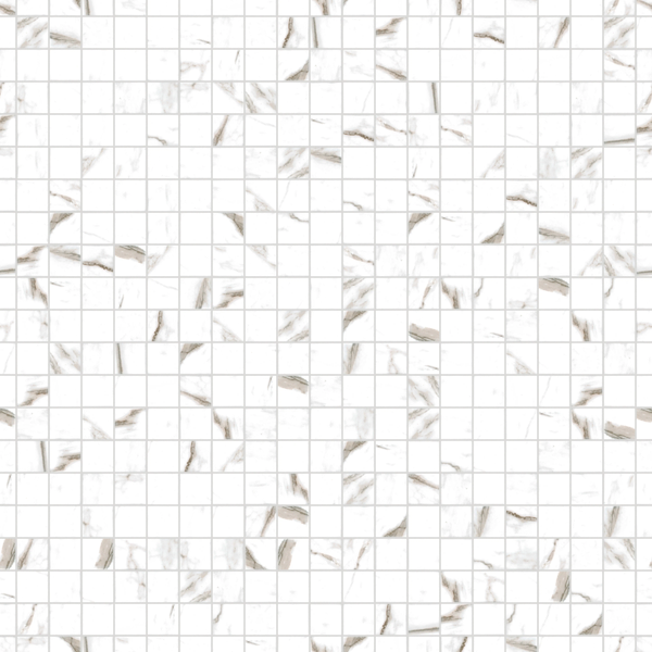 Mosaikfliese mit Marmor-Optik und Maserung.