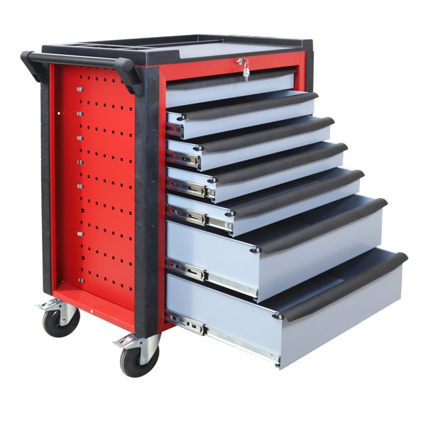 PROREGAL Werkstattwagen Cheetah Plus 190 Teilig Werkzeugset 7 Schubladen HxBxT 98,5 x 75 x 47,5 cm Feuerrot Silbergrau