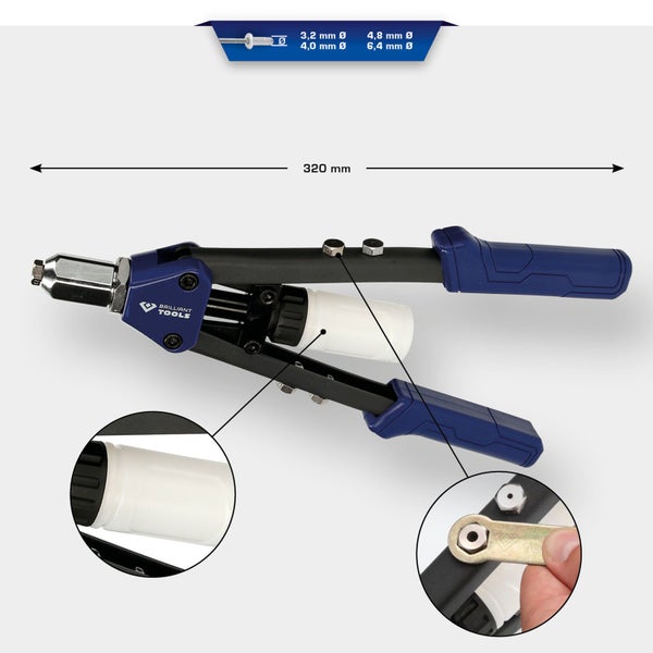 BRILLIANT TOOLS Handnietzange für Ø 3,2-4,0-4,8-6,4 mm Nieten - BT066900