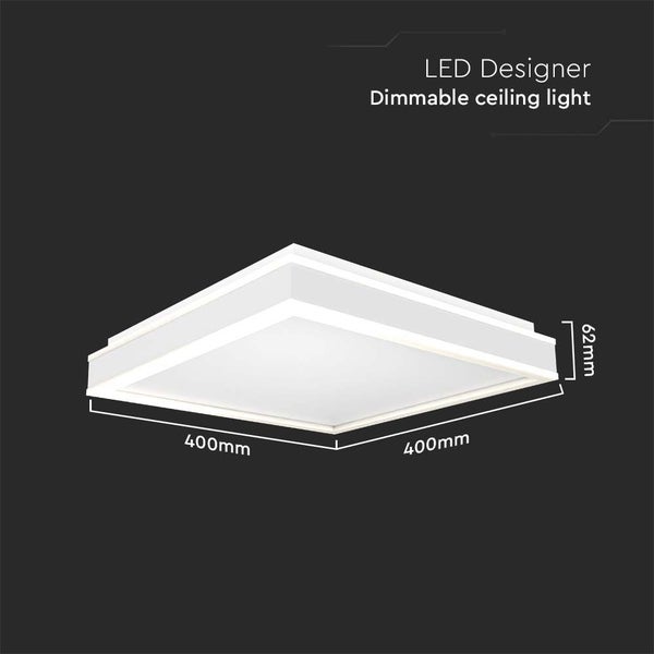 Quadratische, dimmbare LED Deckenleuchte mit den Maßen 400 x 400 x 62 mm